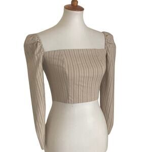 Y2k Coquette Beige Pinstripe Crop Top, romantic chic